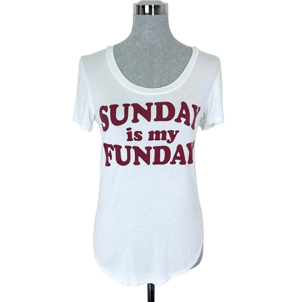 Fifth Sun Sunday Is My‎ Funday White Graphic Tee with Burgundy Print